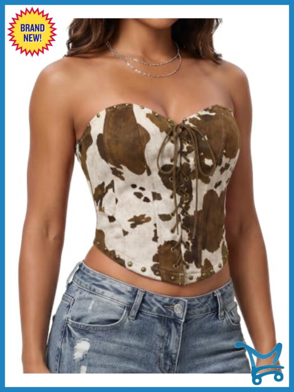 Faux Suede Lace Up Corset Top Strapless Studded Cowgirl Crop Top